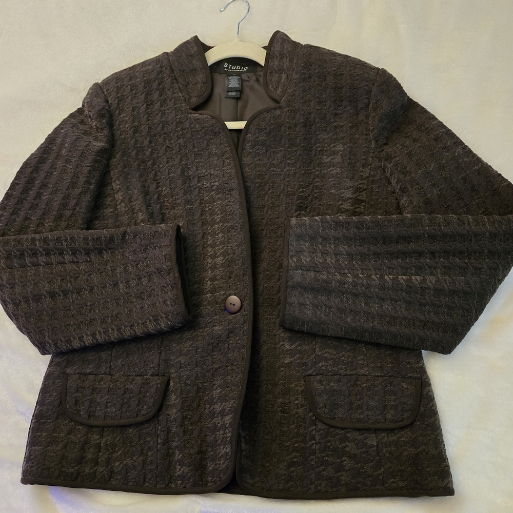 Studio By Liz Claiborne Jacket Size 14 Button Black Chunky Career